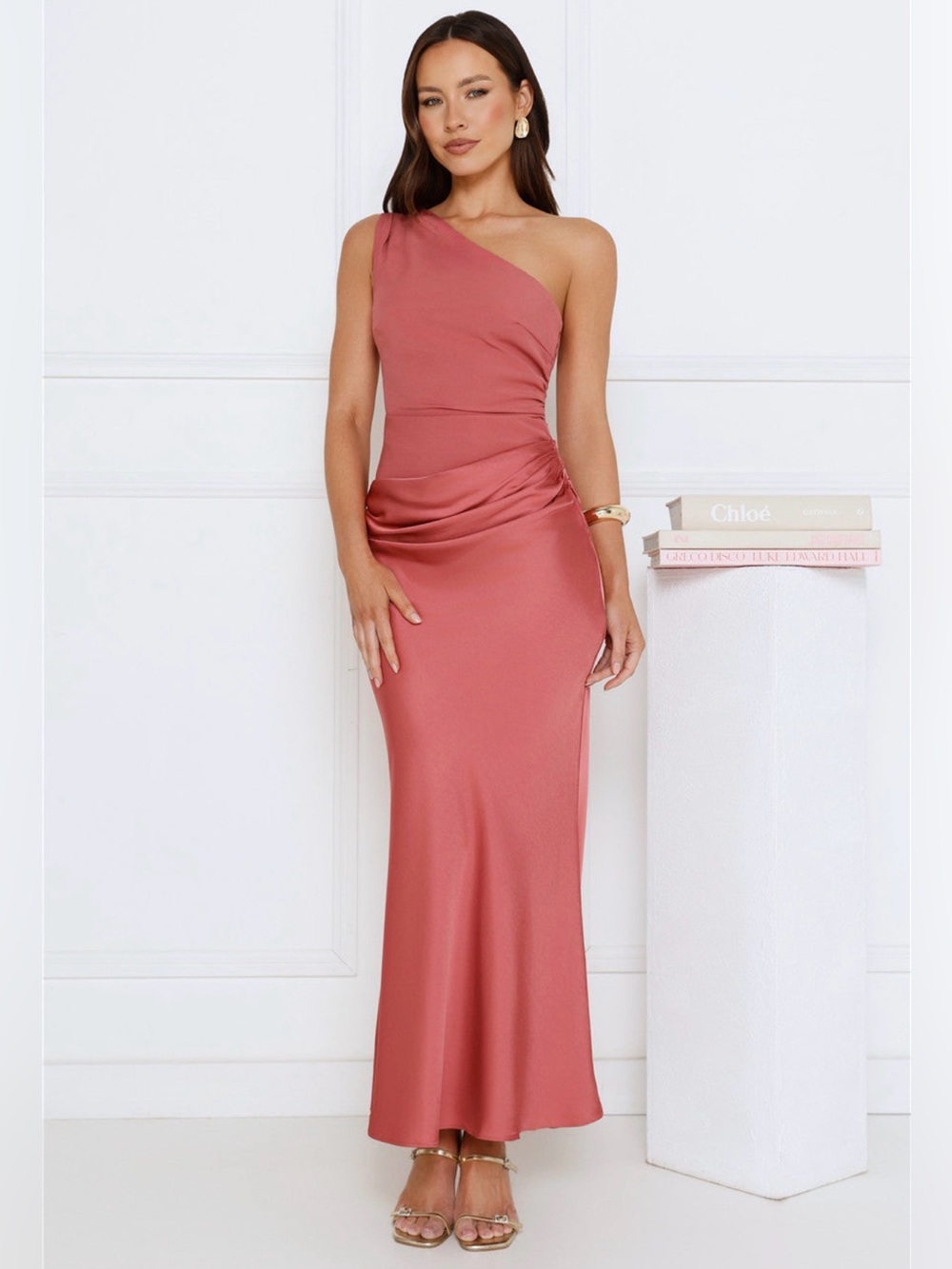 Hello Molly Starlit Darling Satin Maxi Dress in Pink